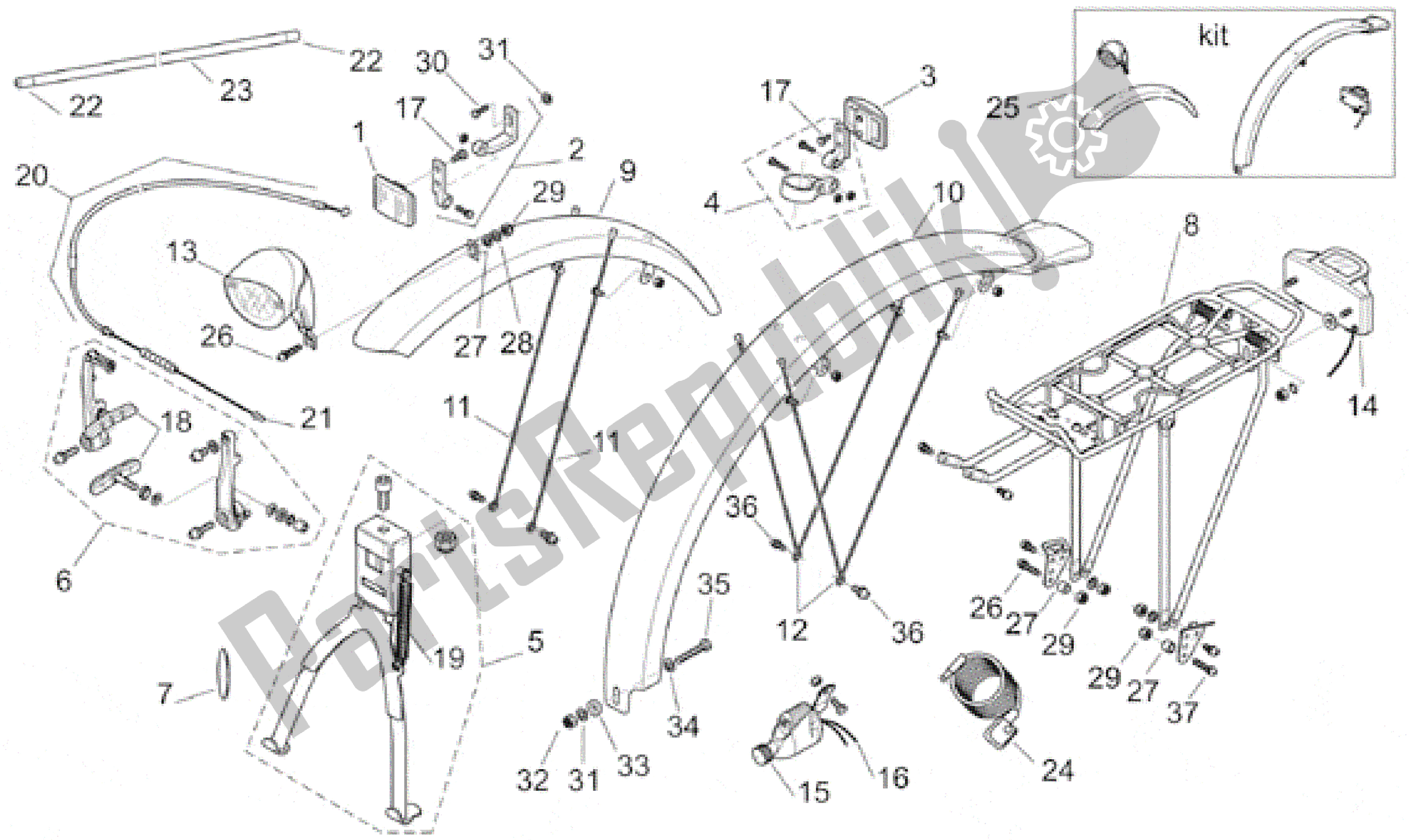 All parts for the Mudguards - Accessories of the Aprilia Bici Elettrica 0 2001