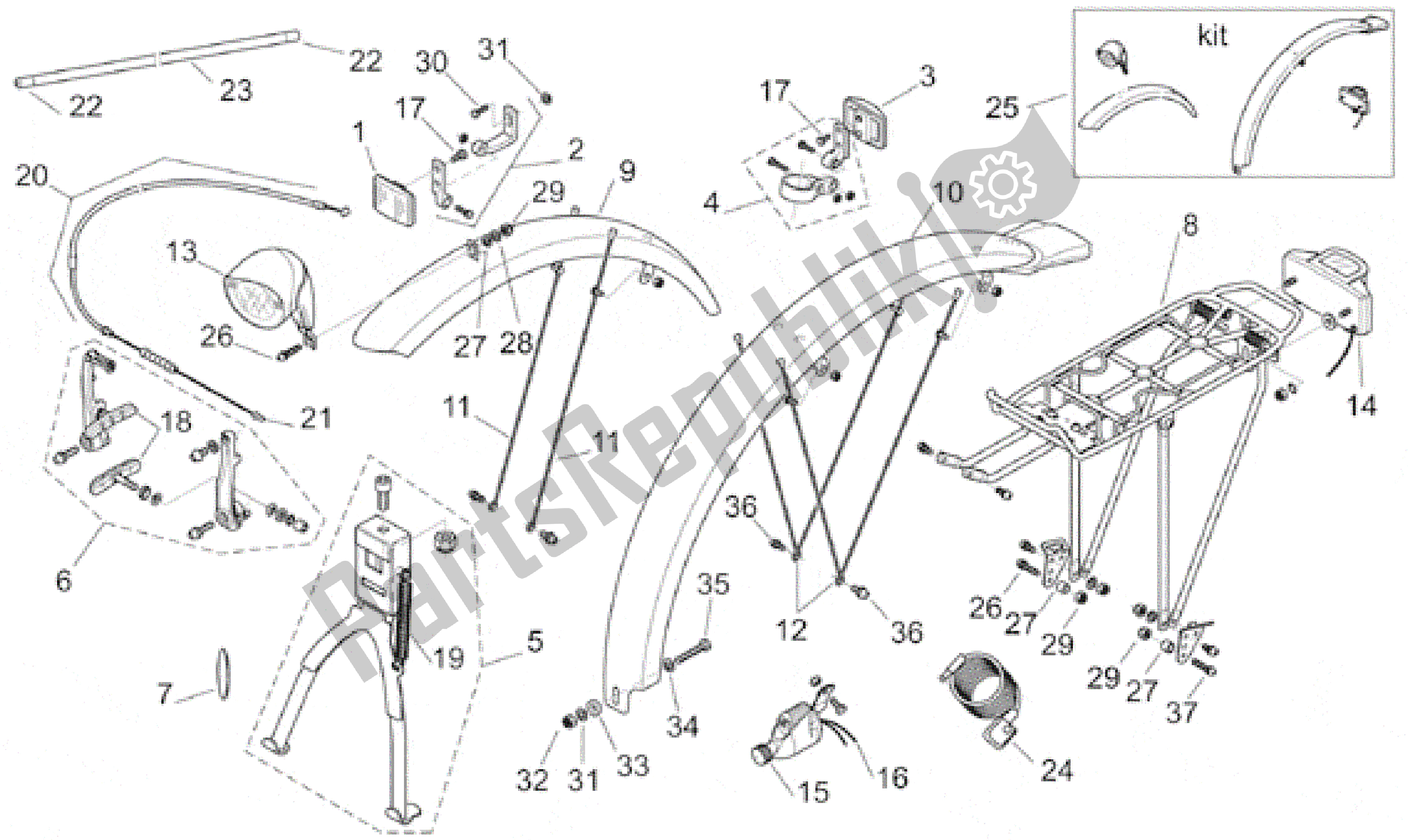 Alle onderdelen voor de Spatborden - Accessoires van de Aprilia Bici Elettrica 0 2001