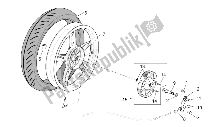 All parts for the Rear Wheel - Drum Brake of the Aprilia Scarabeo 100 4T E3 2010