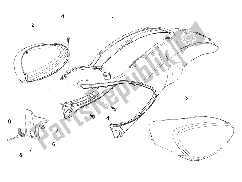 All parts for the Rear Body I of the Aprilia Scarabeo 100 4T E3 2014