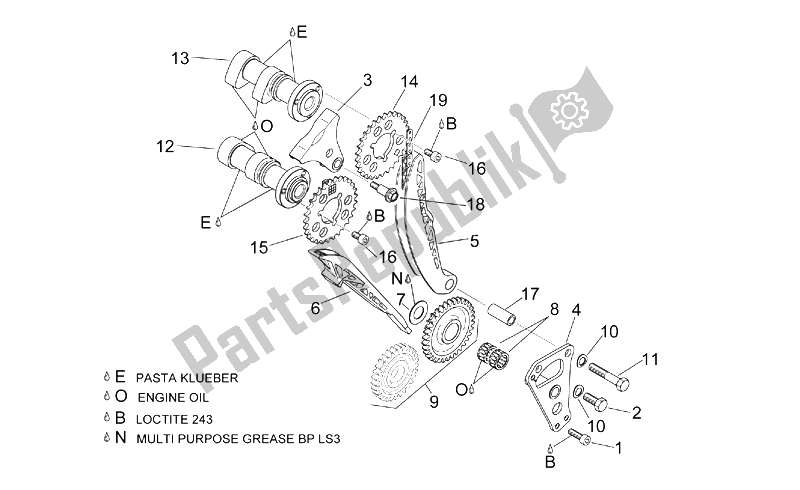 All parts for the Front Cylinder Timing System of the Aprilia RSV Mille 1000 2003