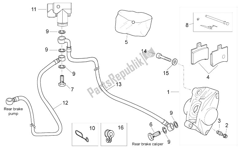 All parts for the Rear Brake Caliper of the Aprilia Atlantic 125 E3 2010