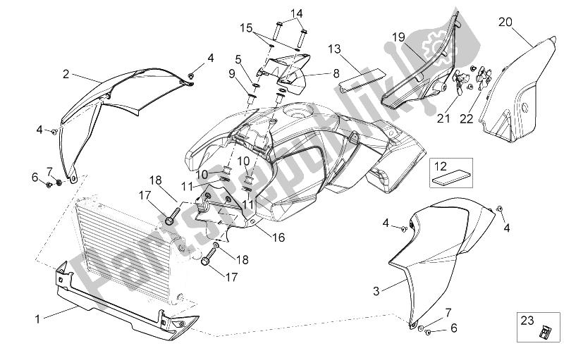 Alle Teile für das Zentraler Körper des Aprilia Dorsoduro 1200 2010