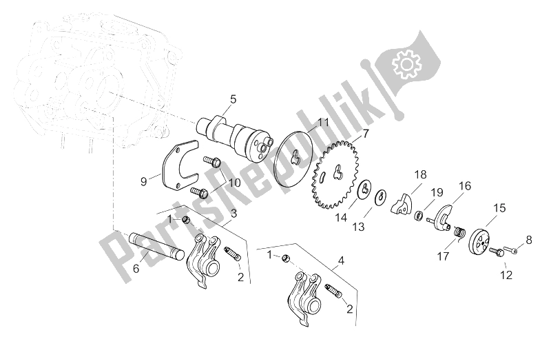 Todas as partes de Eixo De Comando do Aprilia Scarabeo 125 250 E2 ENG Piaggio 2004