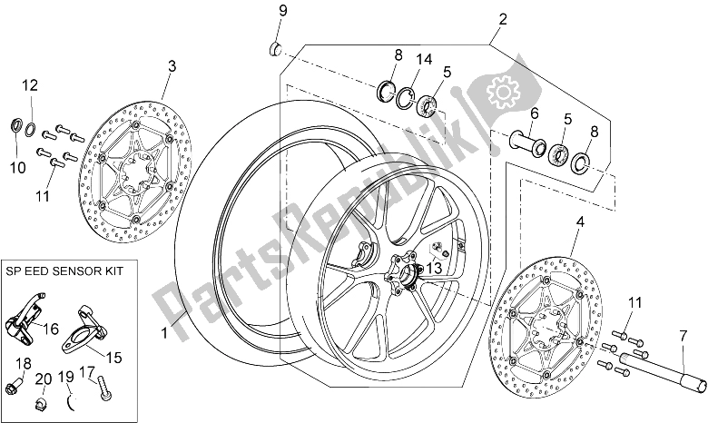 All parts for the Front Wheel of the Aprilia RSV4 R SBK Factory 1000 2009