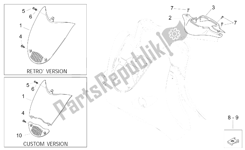 Todas las partes para Cuerpo Frontal - Carenado Frontal de Aprilia Mojito 125 1999