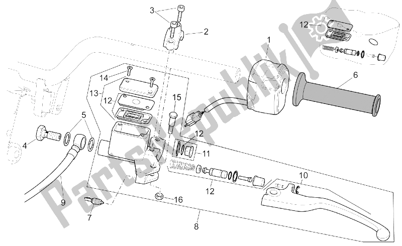 Alle onderdelen voor de Lh Controles van de Aprilia SR 50 H2O NEW DI Tech 2004