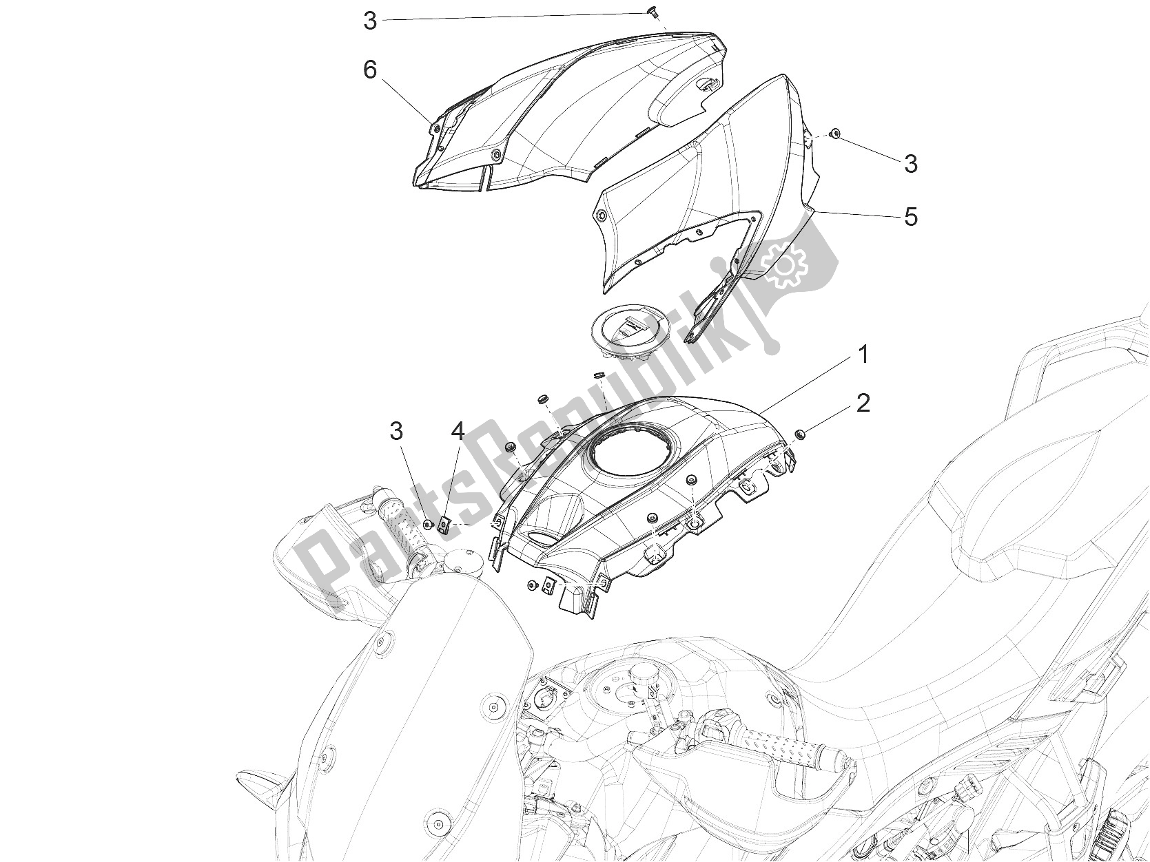 Tutte le parti per il Coperchio Del Serbatoio del Aprilia Caponord 1200 USA 2015