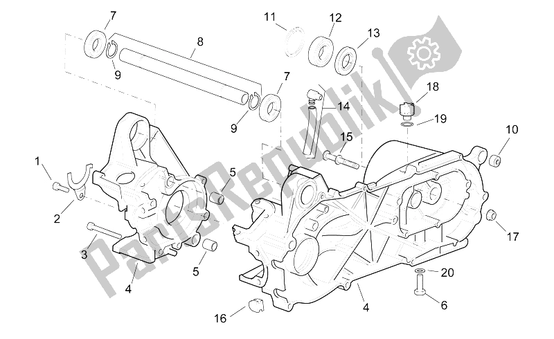 All parts for the Central Crank-case Set of the Aprilia Sonic 50 H2O 1998