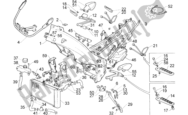 Alle onderdelen voor de Kader van de Aprilia RS 125 ENG 122 CC 1996