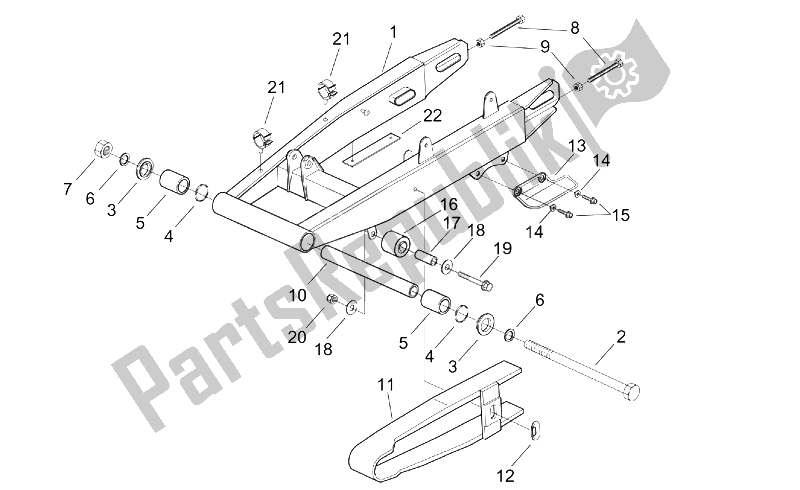 All parts for the Swing Arm of the Aprilia MX 50 2004