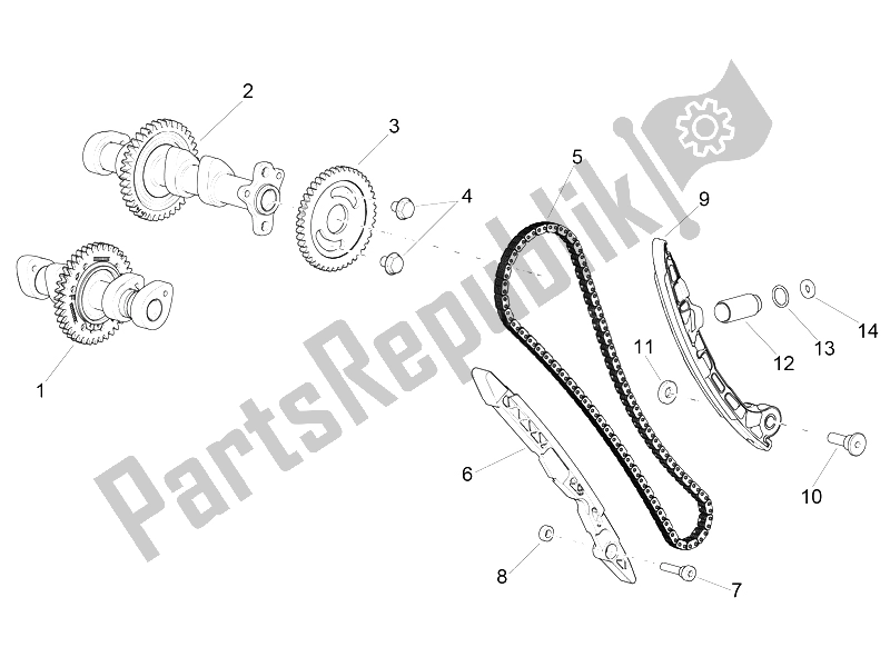 Alle onderdelen voor de Voorste Cilinder Timing Systeem van de Aprilia RSV4 Racing Factory L E USA 1000 2016