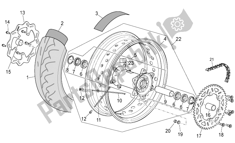 Toutes les pièces pour le Roue Arrière du Aprilia SXV 450 550 2009