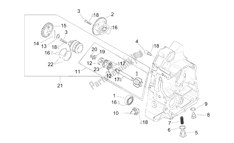 All parts for the Rh Semi-crankcase of the Aprilia Scarabeo 125 150 200 ENG Rotax 1999