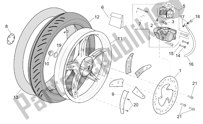 All parts for the Rear Wheel - Disc Brake of the Aprilia Scarabeo 50 Ditech 2001
