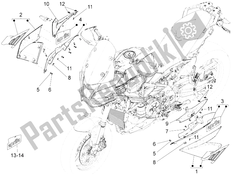 All parts for the Side Fairing of the Aprilia Caponord 1200 Carabinieri 2015