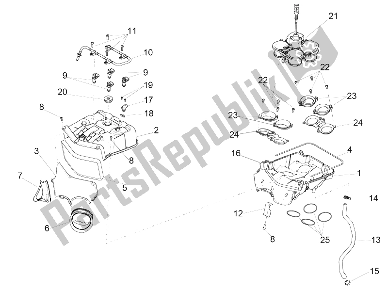 Alle onderdelen voor de Luchtfilterhuis van de Aprilia RSV4 RR Racer Pack 1000 2015