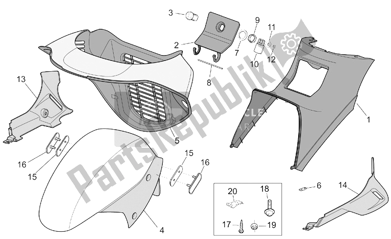 All parts for the Front Body Iii of the Aprilia Atlantic 500 2001