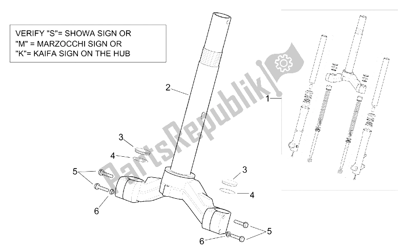 All parts for the Front Fork - Stem Base of the Aprilia Scarabeo 125 200 E2 ENG Piaggio 2003