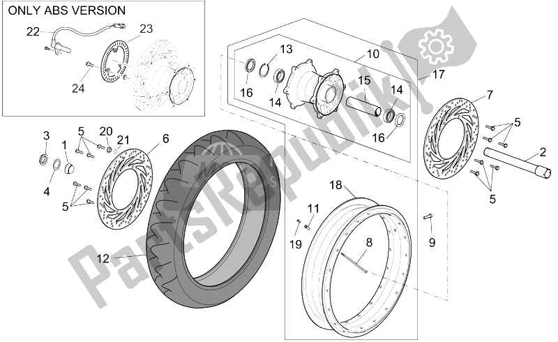 All parts for the Front Wheel of the Aprilia ETV 1000 Capo Nord 2004