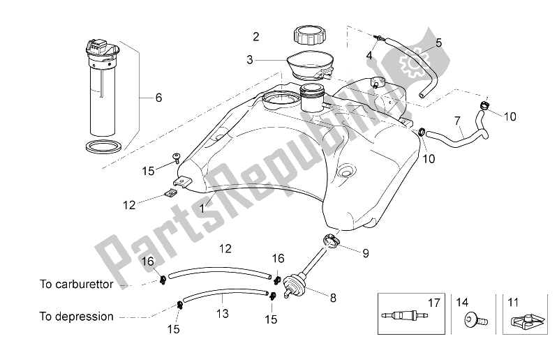 All parts for the Fuel Tank Ii of the Aprilia SR 50 H2O NEW IE Carb 2004