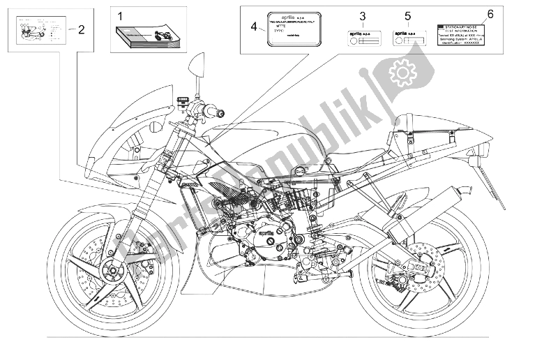 Todas as partes de Conjunto De Pratos E Manual do Aprilia RS 125 Tuono 2003