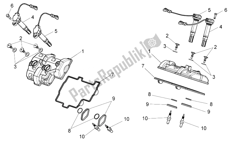 Tutte le parti per il Coperchio Valvole del Aprilia Tuono 1000 V4 R Aprc ABS 2014