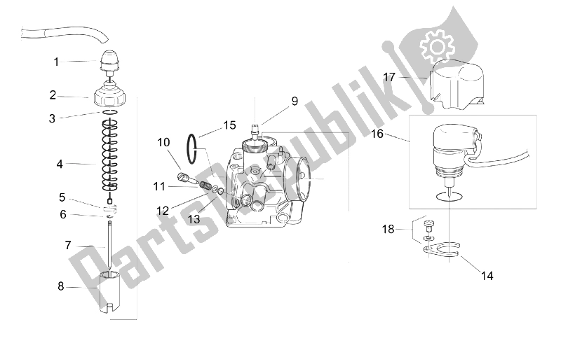 All parts for the Carburettor I of the Aprilia Mojito Custom 50 2T ENG Aprilia 1999