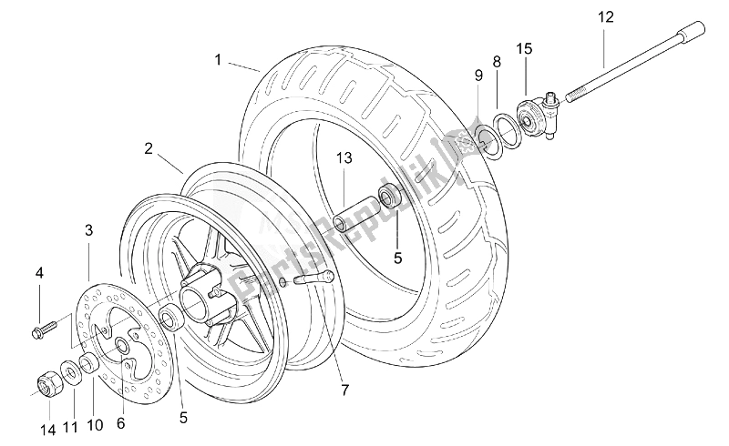 Alle Teile für das Vorderrad des Aprilia SR 50 H2O IE Carb 2003