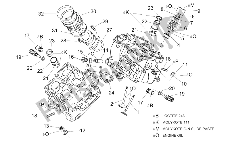 Alle onderdelen voor de Cilinderkopii van de Aprilia RSV Mille SP 1000 1999