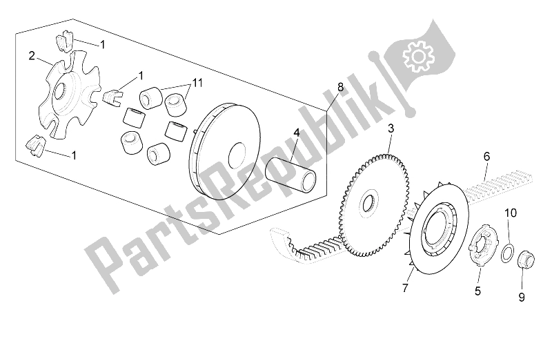 Toutes les pièces pour le Variateur du Aprilia Scarabeo 100 4T E3 NET 2010