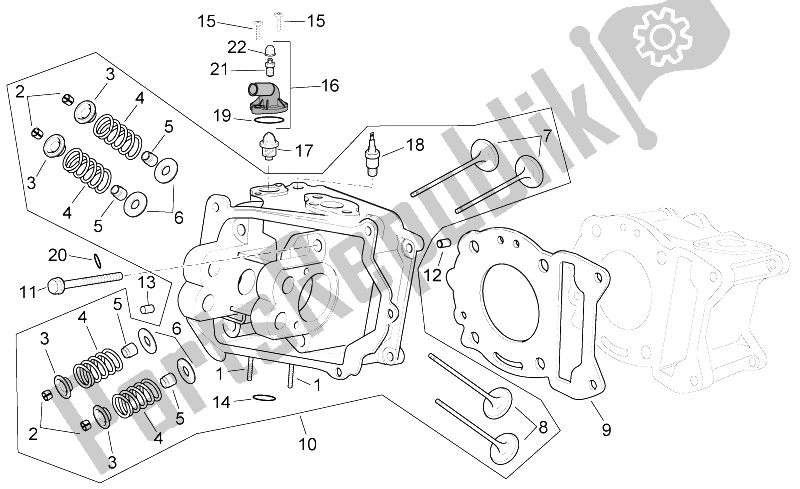 All parts for the Cylinder Head of the Aprilia Atlantic 125 250 2006