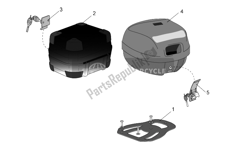 Todas las partes para Acc. - Top / Estuches, Estuches Laterales de Aprilia Scarabeo 50 2T E2 ENG Piaggio 2005