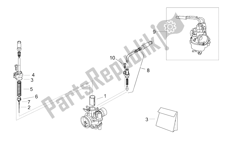 Toutes les pièces pour le Carburateur I du Aprilia Sonic 50 H2O 1998