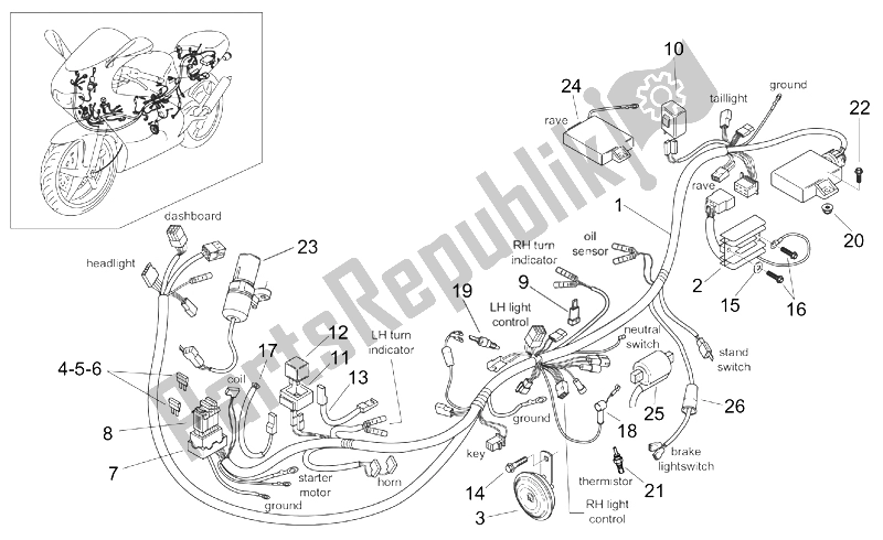 Tutte le parti per il Impianto Elettrico I del Aprilia RS 125 Tuono 2003