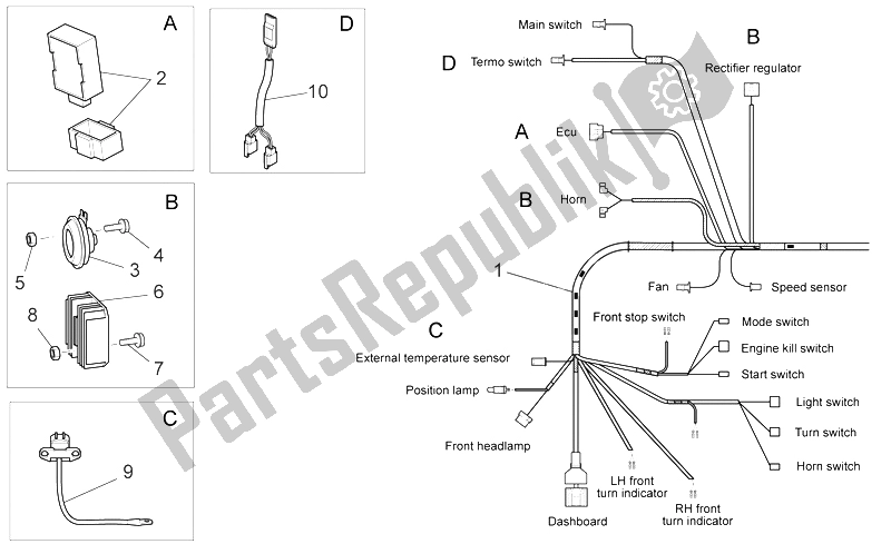 All parts for the Electrical System I of the Aprilia Scarabeo 125 200 Light Carb 2007