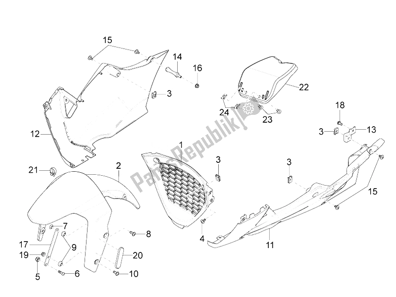 Todas as partes de Pilar-guarda-lamas Dianteiro do Aprilia RS4 50 2T 2011