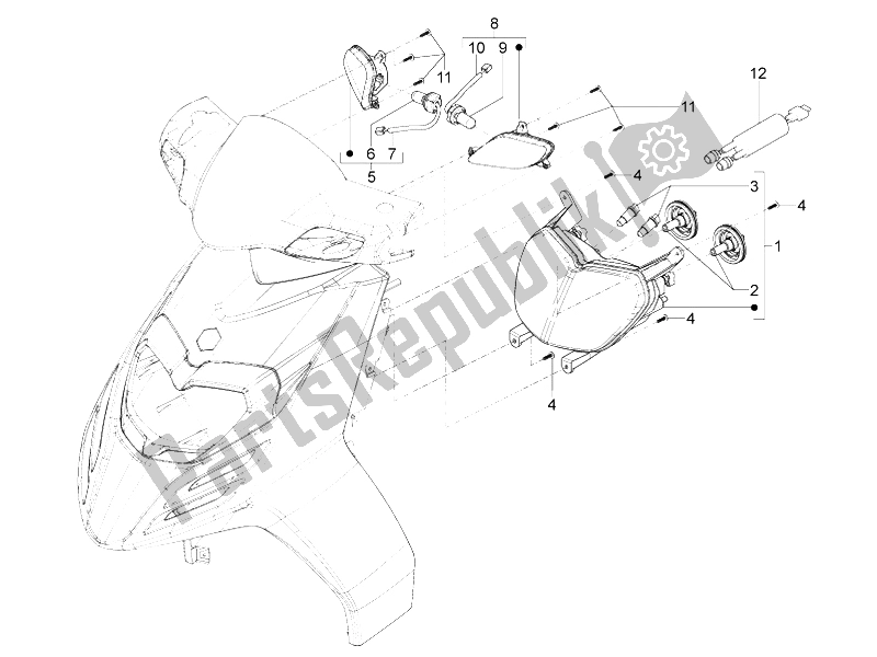 Alle Teile für das Frontscheinwerfer - Blinker des Aprilia SR Motard 125 4T E3 2012