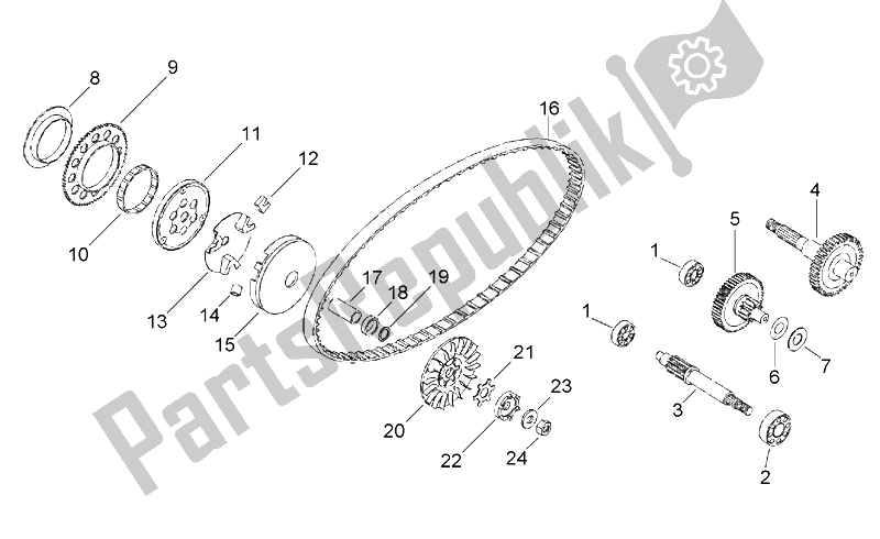 All parts for the Variator - Transmission Final Drive of the Aprilia Rally 50 AIR 1995