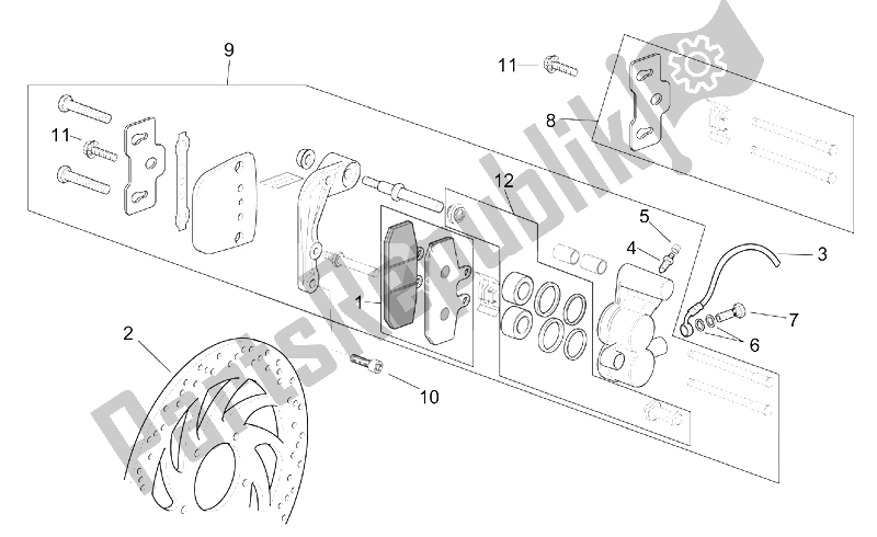 Toutes les pièces pour le étrier Avant du Aprilia Scarabeo 125 150 200 ENG Rotax 1999