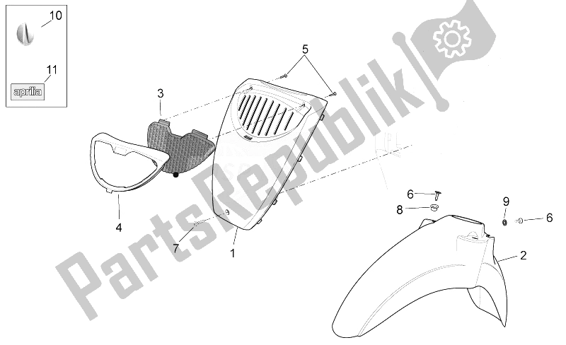 Tutte le parti per il Corpo Anteriore Ii del Aprilia Scarabeo 50 4T 4V E2 2009