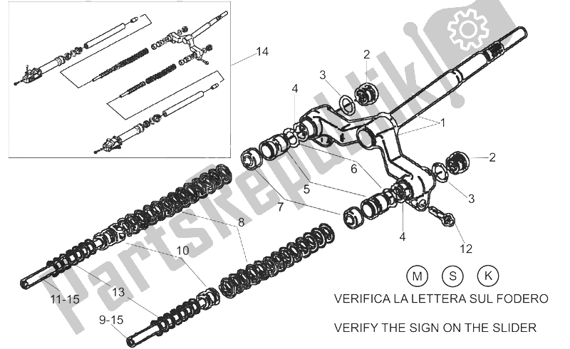 All parts for the Front Fork I of the Aprilia SR 50 H2O Ditech E2 2002