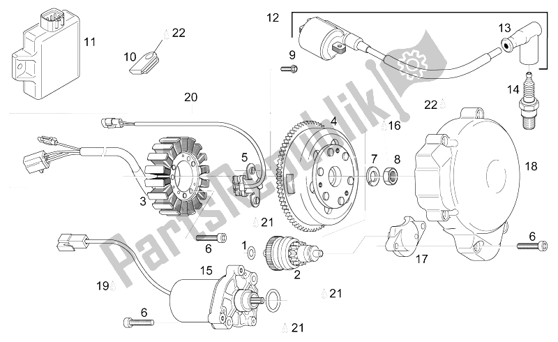 Alle onderdelen voor de Ontstekingseenheid van de Aprilia RS 125 ENG 122 CC 1996