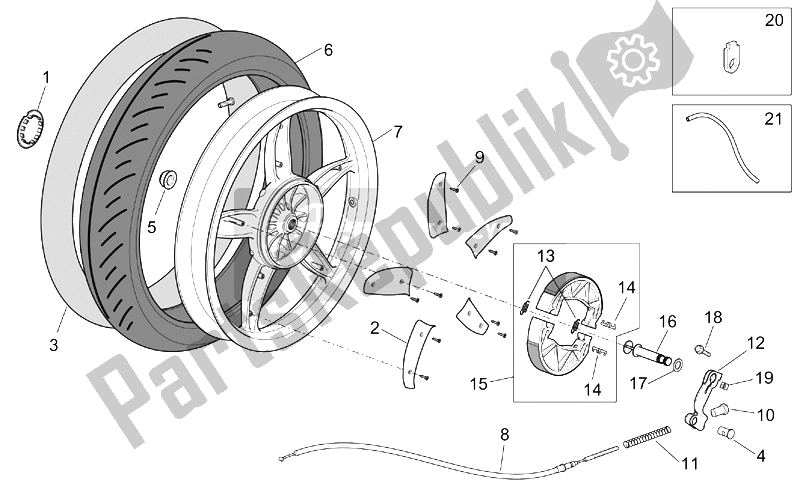 Alle Teile für das Hinterrad - Trommelbremse des Aprilia Scarabeo 100 4T E2 2001