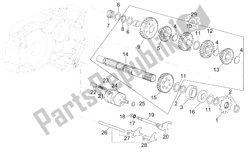 Toutes les pièces pour le Arbre Entraîné Par Boîte De Vitesses du Aprilia RS 50 Tuono 2003