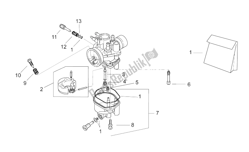 All parts for the Carburettor Ii of the Aprilia Sonic 50 AIR 1998