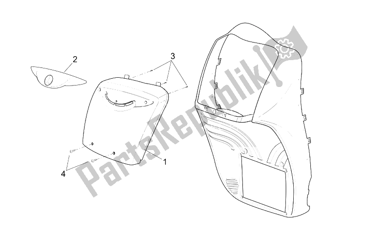 All parts for the Front Body - Front Cover of the Aprilia Scarabeo 125 250 E2 ENG Piaggio 2004
