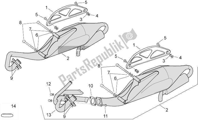 Alle Teile für das Auspuff des Aprilia SR 50 H2O IE Carb 2003