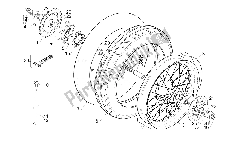 All parts for the Rear Wheel of the Aprilia Moto 6 5 650 1995