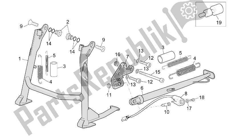 All parts for the Central Stand of the Aprilia RST 1000 Futura 2001